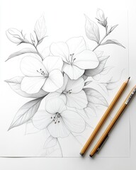 Floral Sketch with Pencils on Paper, Art and Creativity floral sketch pencils art creativity drawing
