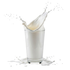 Milk splash in glass isolated on transparent background