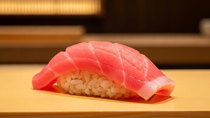 Fresh Tuna Nigiri Sushi on Wooden Counter &ndash; Traditional Japanese Food Close Up