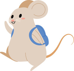 happy mouse character go to school, cute mouse carry a backpack and walking illustration