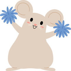 cheerful cute mice character cheerleading with poms poms, happy mouse