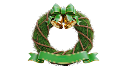 Christmas Wreath with Bells and Green Ribbon