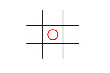 Tic tac toe game grid displaying a red circle in the center square, planning strategy, transparent background