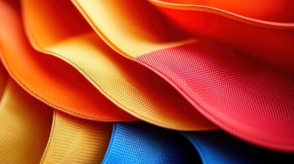 Close-up of layered, textured fabrics in vibrant colors