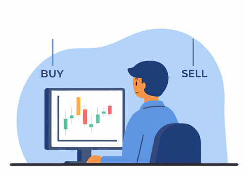 Man analyzing stock market data on a computer buy and sell options