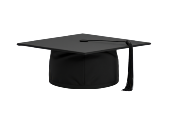 Black graduation cap with tassel, isolated on a white background, symbolizing achievement
