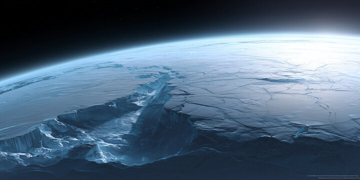Frozen Ice Planet in Deep Space with Cold Surface Texture