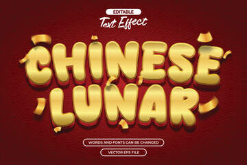 Chinese lunar editable text effect with gold confetii decoration