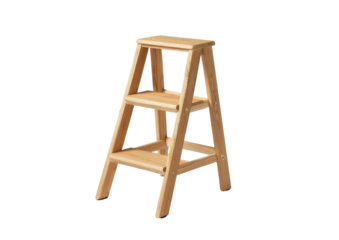 Light wood step stool, three steps, simple ladder design on black background