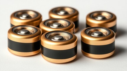 Close-up of several gold-colored cylindrical batteries