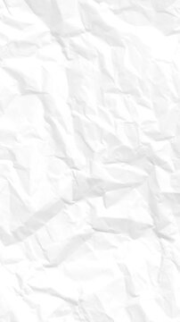 Stop motion animation of white crumpled paper texture. Abstract wrinkled background loop.4K vertical video