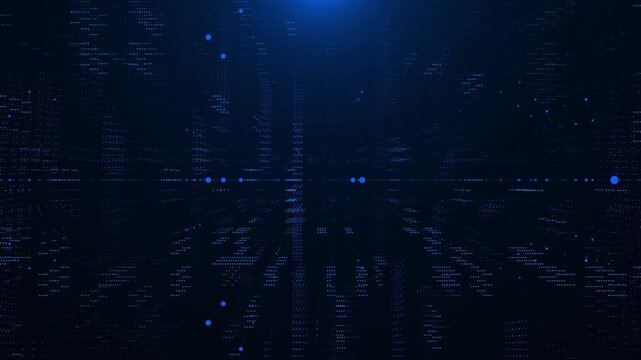 A mesmerizing abstract background featuring a dense arrangement of bright blue particles against a dark navy backdrop creating a digital