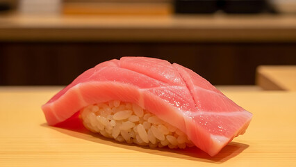 Fresh Tuna Nigiri Sushi on Wooden Counter Traditional Japanese Cuisine