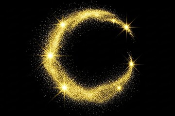 Golden sparkles forming a circle on black background