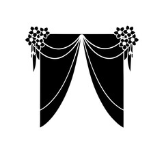 black and white curtain with ribbon