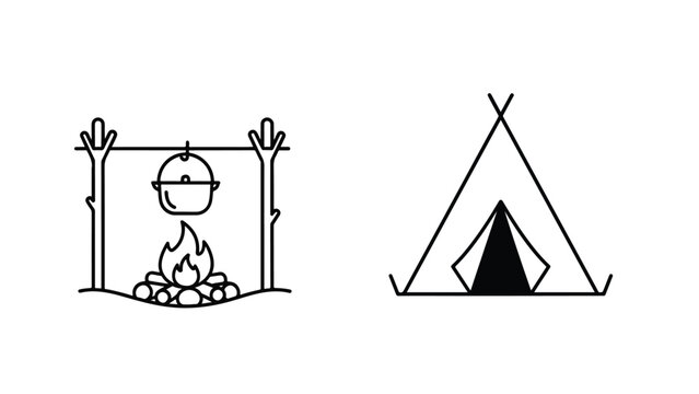 Campfire cooking and tent - SVG and PNG icons - Vector Icons and Stickers - PNG, SVG, EPS - Glyph and solid icon set - Icon vector - Flat Design Icon - line icon set