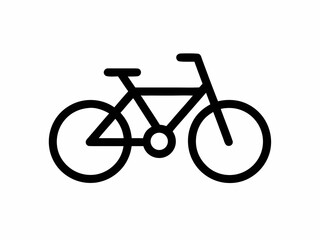 A simple black and white line drawing of a classic bicycle design