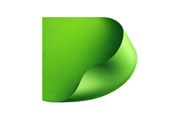 Abstract green paper sheet curling at its corner over a dark background