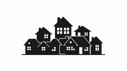 Fototapeta premium Silhouette of a cluster of diverse houses and buildings.