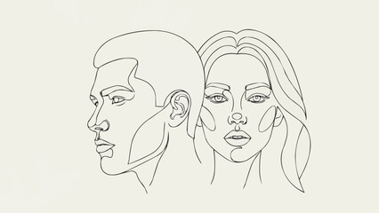 Minimalist Line Art Portrait of a Man and Woman Facing Away.