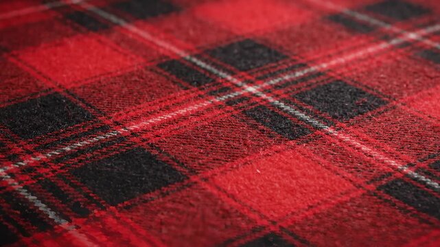 Moving Over Red and Black Tartan Fabric Texture