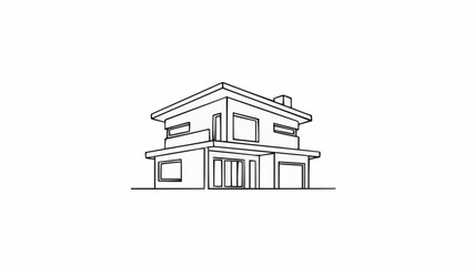 Modern House Architectural Drawing Simple Line Art.