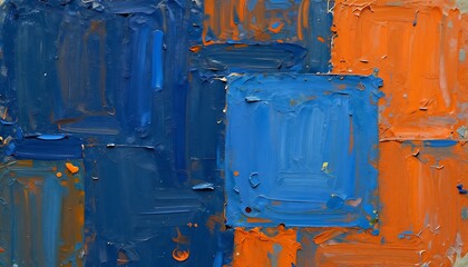  abstract rough colorful blue orange multicolored art painting texture, with oil brushstroke, pallet knife paint, with square overlapping paper layers, complementary colors, created with generative ai