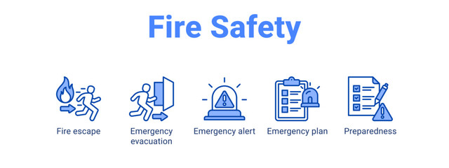 Fire Safety web banner icon vector illustration concept for  with icon of Fire escape, Emergency evacuation, Emergency alert.