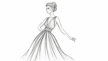 Elegant fashion illustration of a woman in a flowing gown.