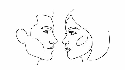 Minimalist Line Art Drawing of a Man and Woman Facing Each Other.