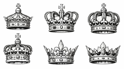 Collection of ornate royal crowns and regal headwear designs.