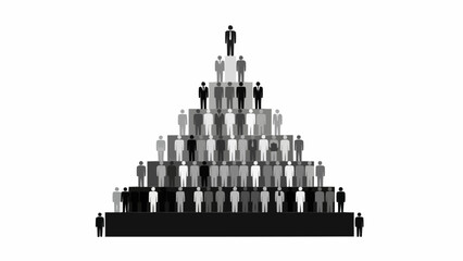Hierarchical pyramid structure made of silhouetted business people.