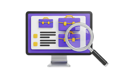 Computer screen showing briefcases and magnifying glass