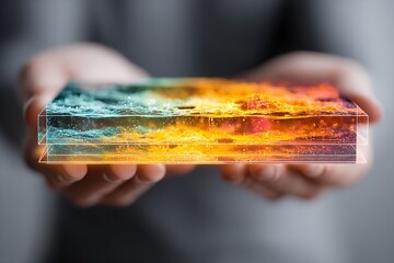 Holding a mesmerizing creation of vibrant colors and swirling patterns that reflect creativity and innovation in an artistic moment