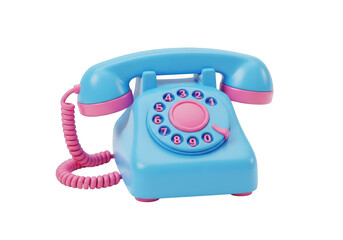 3d icon of retro blue and pink rotary dial telephone isolated on transparent background