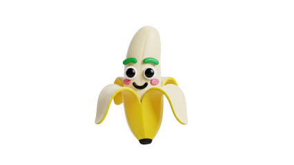 Cute Peeled Banana Character with Smiling Face