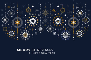 Elegant hanging snowflakes and festive greetings for a joyful christmas season © Bablu