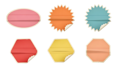 Six colorful isolated pill and capsule shapes isolated on transparent background