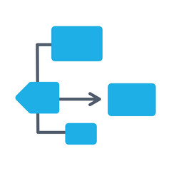 Organizational diagram with blocks and arrows showing workflow or sitemap