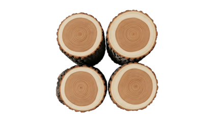 Four isolated oval objects on a transparent background with a brown center and white border isolated on transparent background