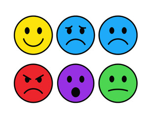 Set of colorful emoji faces showing different emotions