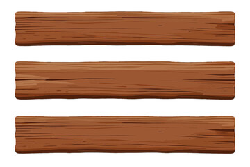 Three rustic brown wooden planks isolated