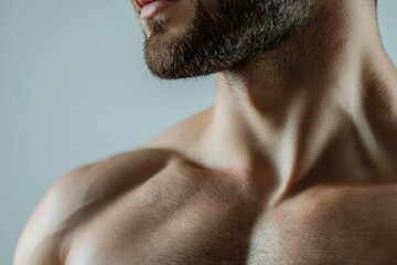 Close-up view of a muscular man's torso and neck.