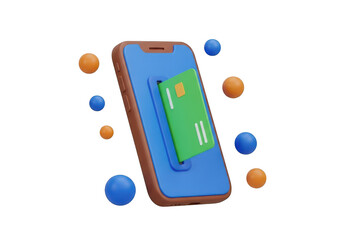 3d illustration of a smartphone with a credit card inserted, isolated on transparent background