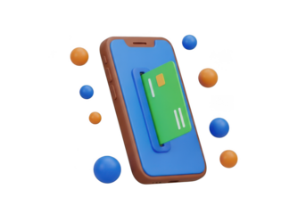 3d illustration of a smartphone with a credit card inserted, isolated on transparent background