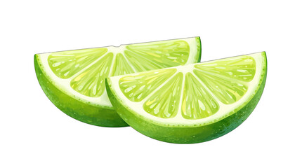 Two fresh lime wedges with juicy pulp