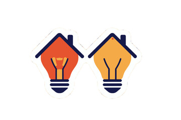 Two glowing lightbulbs inside house icons
