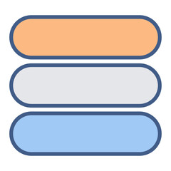 Three rounded horizontal blocks stacked vertically representing data layers, levels, or category organization
