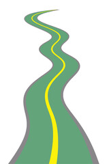 Winding green road with yellow stripe