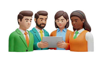 Diverse 3D Business Team Collaborating on a Tablet